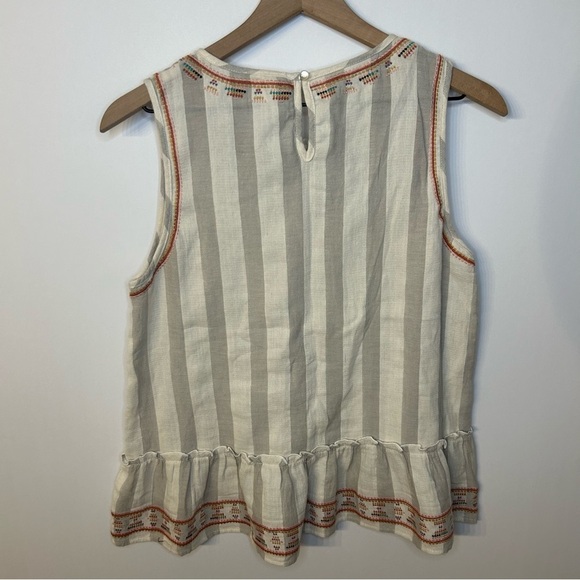 Altar’d State Sleeveless Striped Ruffle Peplum Tank Top, Size Large, Gray/White - Picture 4 of 8